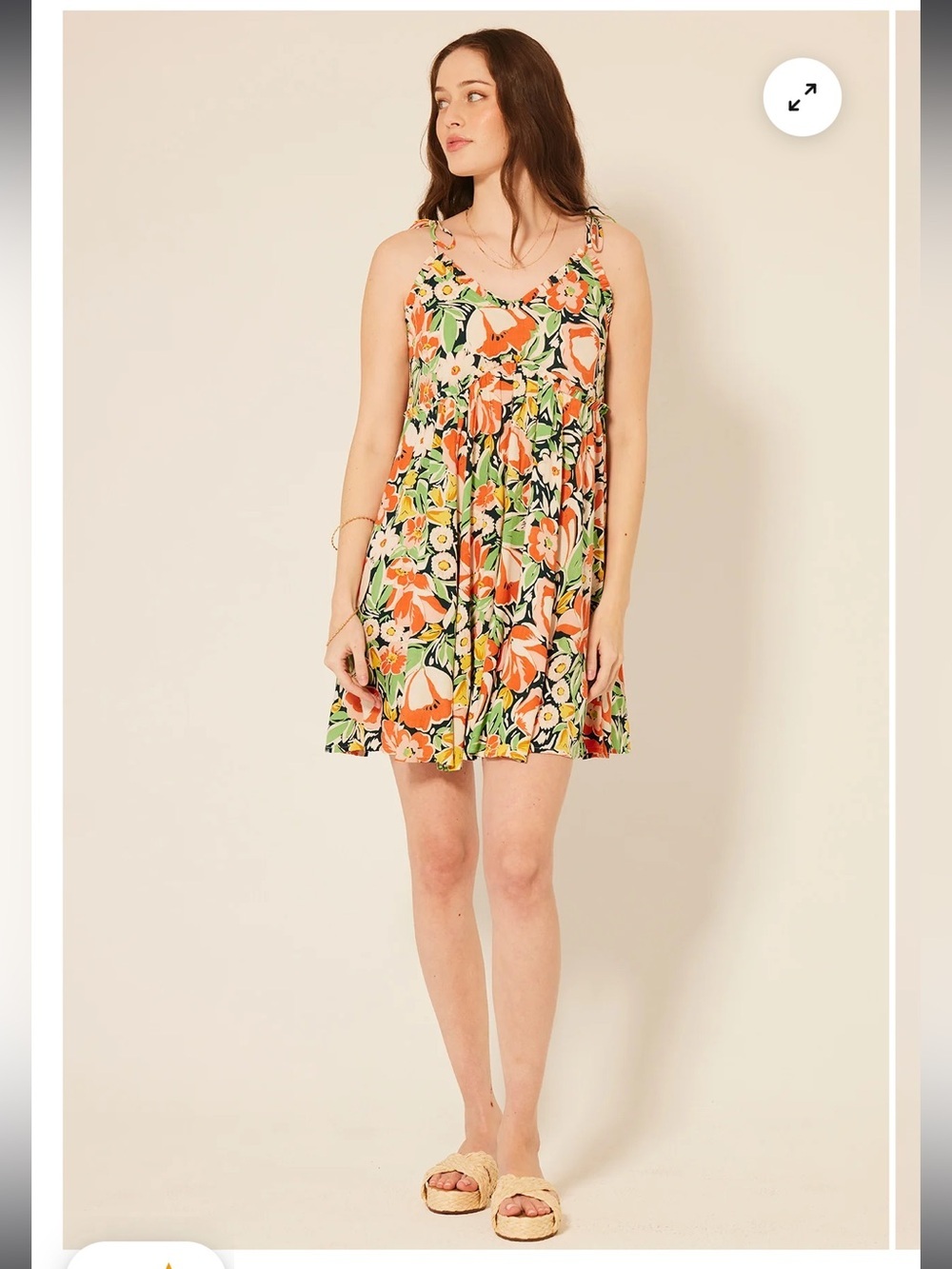 Patrons of Peace Orange & Green Floral Tie-Shoulder Mini Dress